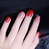 Vibeficant FlexFit Red Press on Nails Short Squoval Cross Print